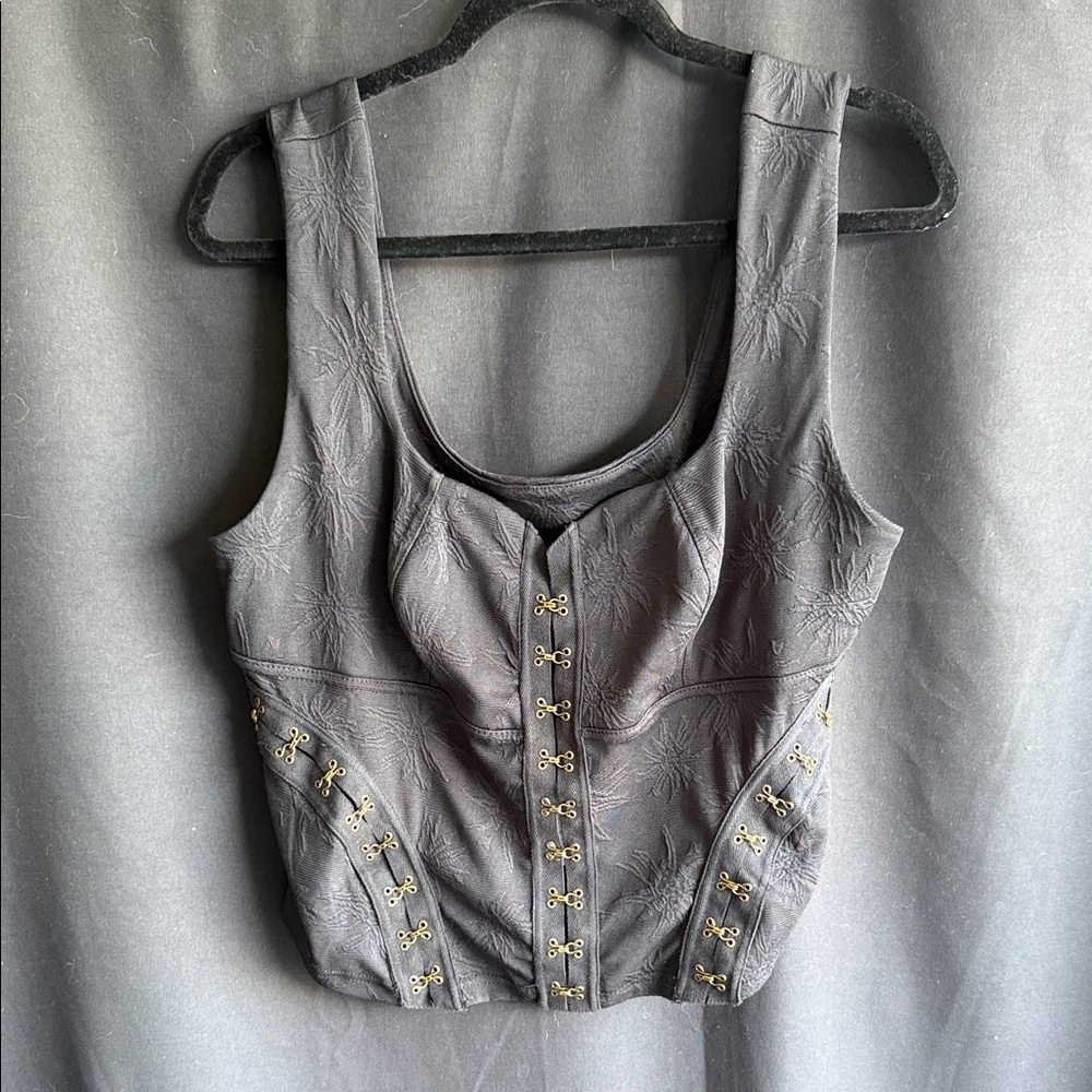 Free People Black Embroidered Hook-and-Eye Corset Crop Top